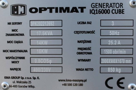 Generator Optimat IQ16000 CUBE