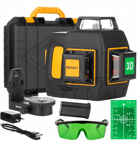 Laser krzyżowy zielony 3×360° 40m Zestaw w walizce Smart SM-06-03040G
