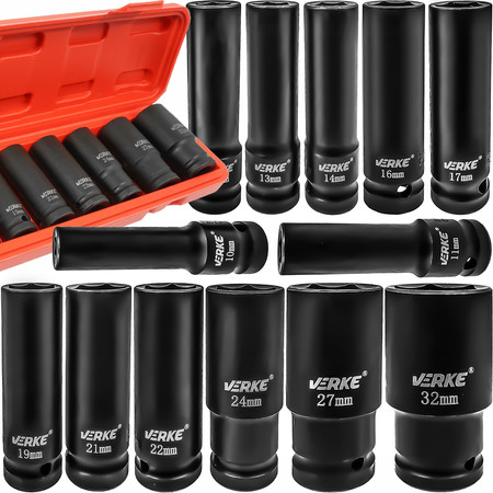 Nasadki udarowe długie 1/2" 13szt 10-32mm Verke V39466