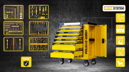 Szafka narzędziowa SZN254 wózek warsztatowy z wyposażeniem 253 elementy Viber-System