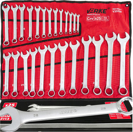 Klucze płaskie-oczkowe 25 el. 6-32mm Verke V35330