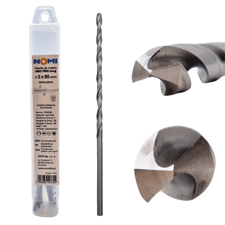 Wiertło do metalu 10 szt. 2x85mm przedłużane Nomi hrc pro long długie din 340