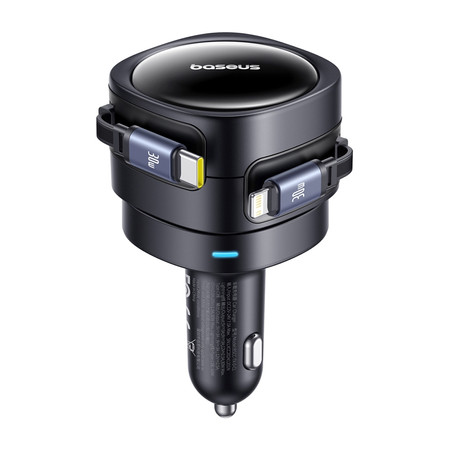 Ładowarka samochodowa Baseus Enjoyment Max z kablami USB-C+Lightning 60W Czarny