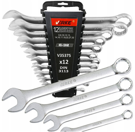 Klucze płasko-oczkowe 12 szt. 6-32mm Verke V35375