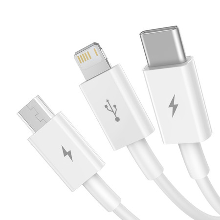 Kabel USB 3w1 Baseus Superior Series, USB do micro USB / USB-C / Lightning, 3.5A, 1.5m (biały)