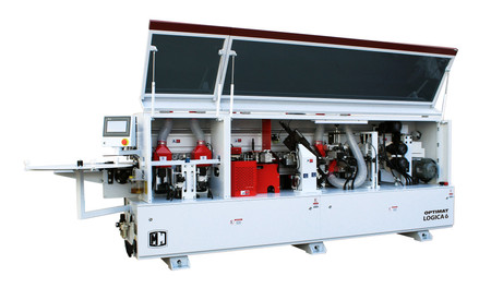 Okleiniarka krawędziowa ze wstępnym frezowaniem OPTIMAT LOGICA 6, cyklina promieniowa, cyklina płaska (klejowa), system natryskowy, polerka, PUR/EVA