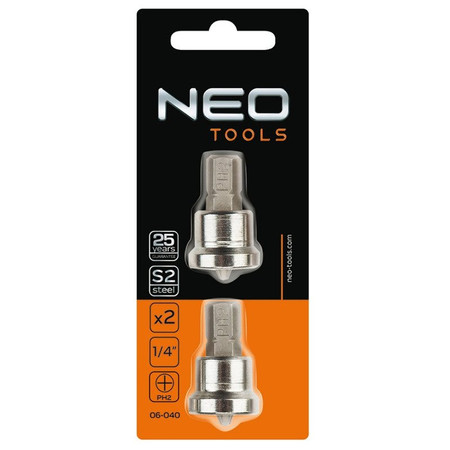 Końcówki wkrętakowe bity PH2 x 25 mm 2 szt.. NEO Tools 06-040 
