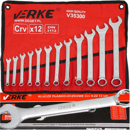 Klucze płasko-oczkowe 12szt 6-22mm Verke V35300