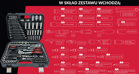 Zestaw kluczy nasadowych 215el Schmith SQN-215