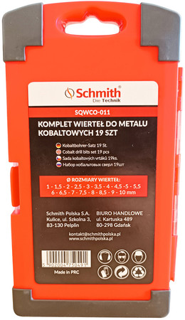 Zestaw Wierteł Kobaltowych Do Metalu 19szt Schmith SQWCO-01