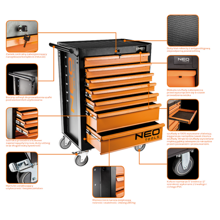Szafka narzędziowa z narzędziami 129 el NEO Tools 84-222+G