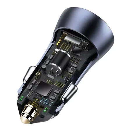 Ładowarka samochodowa Baseus Golden Contactor Pro, USB + USB-C, QC4.0+, PD, SCP, 40W (szara) + kabel USB do USB-C 1m (czarny)