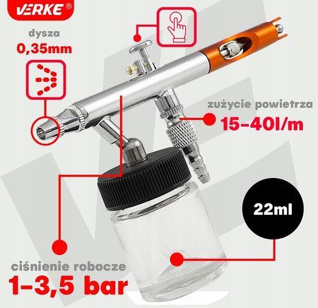 Aerograf malarski PS-22 precyzyjny 22ml Verke V81288