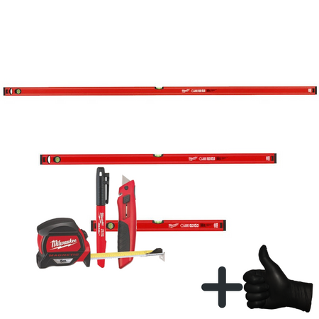 Poziomnice, taśma, nóż i marker Milwaukee 4932459379 + gratis