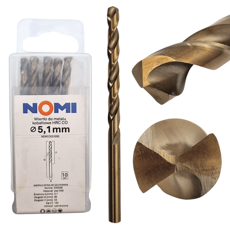 Wiertło do metalu kobaltowe 10 szt. 5,1mm hrc co Nomi do stali tworzyw