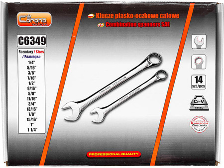 KLUCZE PŁASKO-OCZKOWE 1/4"-1" 14szt RICHMANN C6349