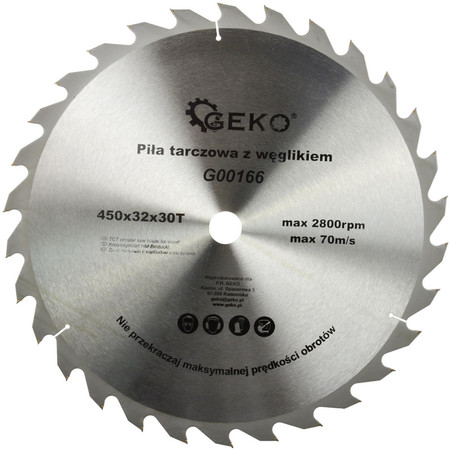 Tarcza Piła Do Drewna 450x32mm 30T Geko G00166