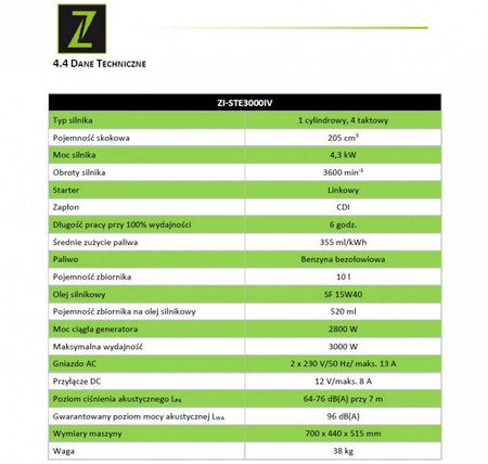 Generator Agregat Prądotwórczy Inwertorowy ZIPPER ZI-STE3000IV