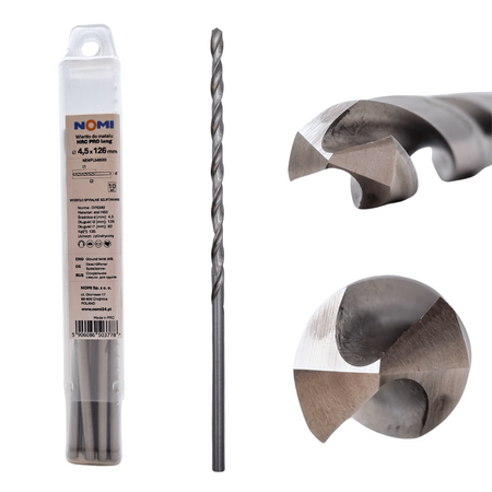 Wiertło do metalu 10 szt. 4,5x126mm przedłużane Nomi hrc pro long długie din 340
