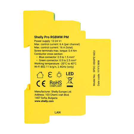 5-kanałowy Sterownik oświetlenia na szynę DIN Shelly RGBWW Pro WiFi