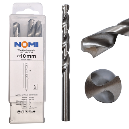 Wiertło do metalu 5 szt. 10mm Nomi hrc vector do stali tworzyw drewna żeliwa 
