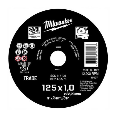 Tarcza do cięcia metalu 125x1x22,23mm Milwaukee 4932479578
