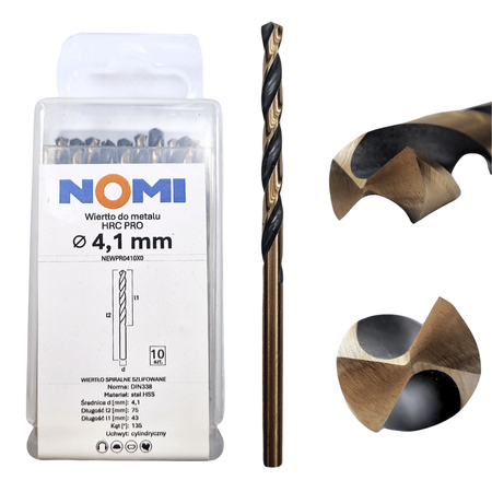 Wiertło do metalu 10 szt. 4,1mm Nomi hrc pro do stali tworzyw aluminium drewna 