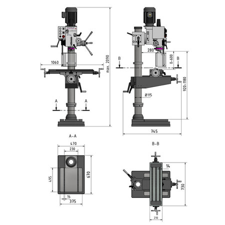 Wiertarka z przekładnią filarową i stołem poprzecznym Optimum OPTIdrill DH 40CTP 034352