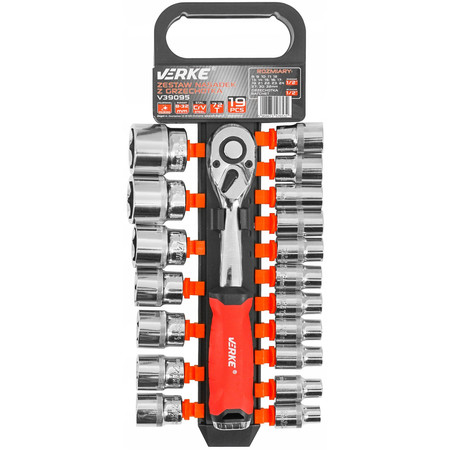 Klucze nasadowe z grzechotką 1/2'' 72T 19szt zestaw nasadek Verke V39095