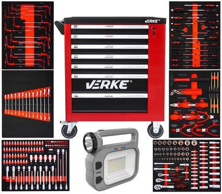 Szafka narzędziowa 7+1 szuflad 250 elementów Verke V33107 + Lampa GRATIS