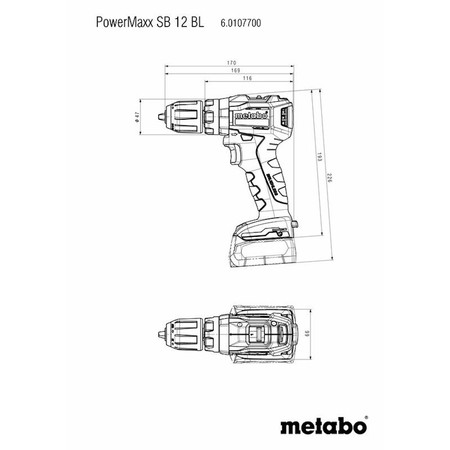 Wiertarka akumulatorowa 12 V POWERMAXX SB 12 BL Metabo 601077800
