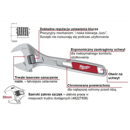 Klucz nastawny szeroki 8'' Milwaukee 48227508
