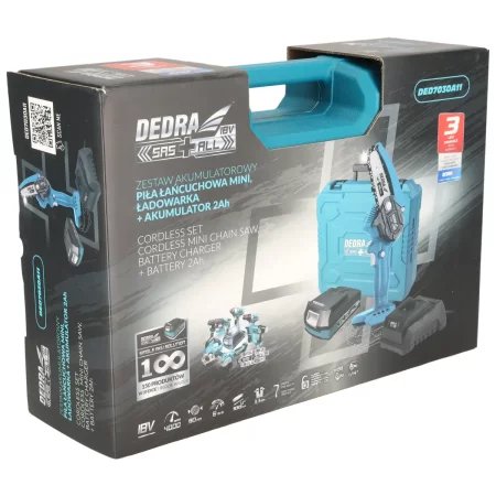 Piła łańcuchowa mini akumulatorowa 18V + bateria 2 ah Dedra DED7030A11