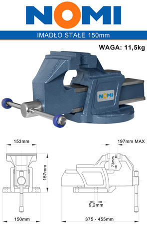 Imadło Ślusarskie Stołowe Stałe 150mm z Kowadłem NOMI