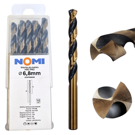 Wiertło do metalu 10 szt. 6,8mm Nomi hrc pro do stali tworzyw aluminium drewna