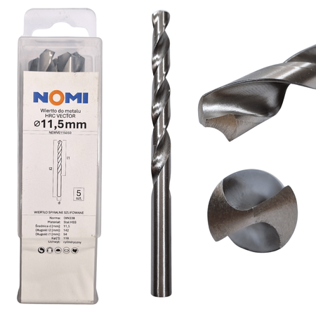 Wiertło do metalu 5 szt. 11,5mm Nomi hrc vector do stali tworzyw drewna żeliwa 