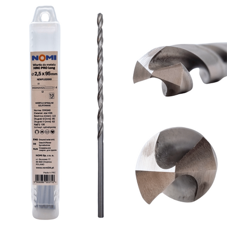 Wiertło do metalu 10 szt. 2,5x95mm przedłużane Nomi hrc pro long długie din 340  
