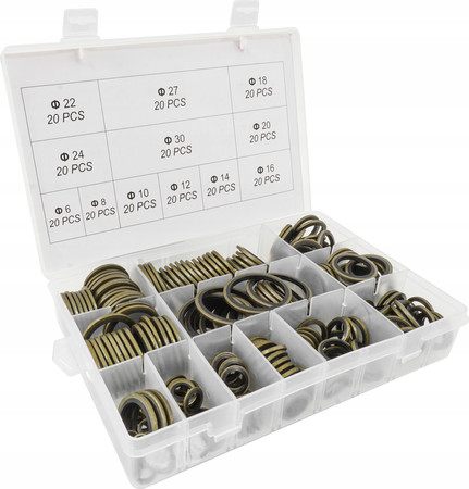 Zestaw podkładki metryczne do korków spustowych M6-30 240szt Verke V06709