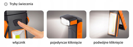 Lampka robocza latarka warsztatowa LED COB 160lm + 50lm Verke V87551