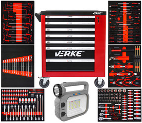 Szafka narzędziowa 7+1 szuflad 250 elementów Verke V33107 + Lampa GRATIS