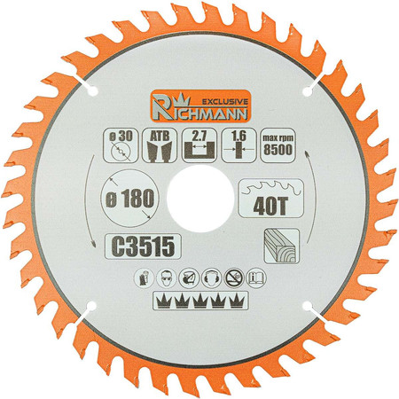 Piła tarczowa widiowa do drewna 350x30mm 40Z Richmann C3535