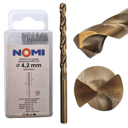 Wiertło do metalu kobaltowe 4,2mm hrc co Nomi do stali tworzyw aluminium 