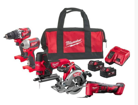 MILWAUKEE ZESTAW POWERPACK M18 FPP5K-502B
PILARKA TARCZOWA 55MM M18CCS55
NARZĘDZIE WIELOFUNKCYJNE M18BMT-0
AKUMULATOR 5.0AH M18B5
SZYBKA ŁADOWARKA M12-18FC
TORBA
