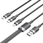 Kabel USB 2.0 A męski do 3 w 1 USB-C, Lightning i Micro-B męskie Vention 3A CTPBG 1.5m