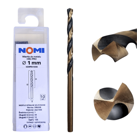 Wiertło do metalu 1mm Nomi hrc pro do stali tworzyw aluminium drewna 