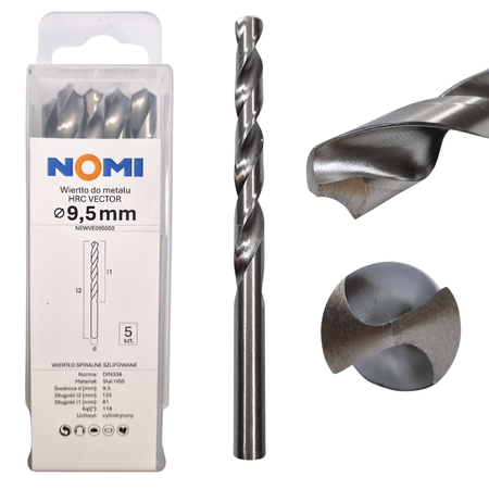 Wiertło do metalu 5 szt. 9,5mm Nomi hrc vector do stali tworzyw drewna żeliwa 