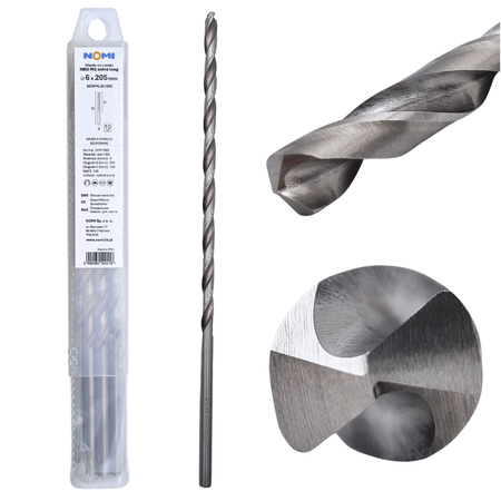 Wiertło do metalu 10 szt. Nomi hrc m2 extra long 6x205mm długie din 1869  