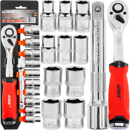 Zestaw nasadek z grzechotką 1/2'' 12szt 72T i przedłużką Verke V39096