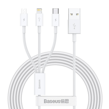 Kabel USB 3w1 Baseus Superior Series, USB do micro USB / USB-C / Lightning, 3.5A, 1.5m (biały)