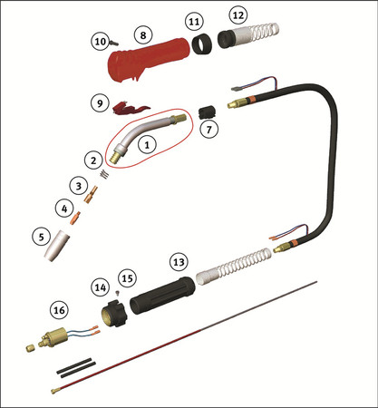 Uchwyt spawalniczy MIG/MAG, chłodzony gazem SMB25 3 m Schweisskraft 1092503